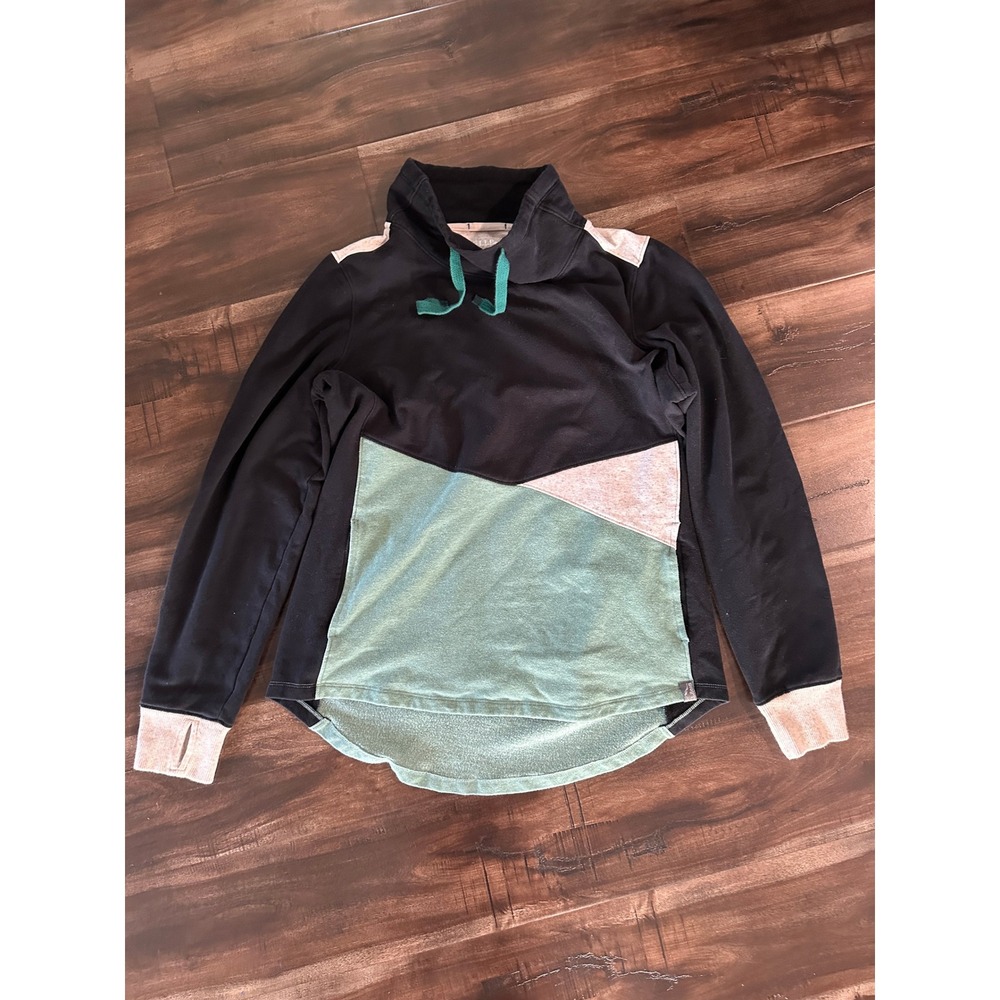 LL Bean Womens Funnel Neck Colorblock Pullover Sweatshirt Black Green Large